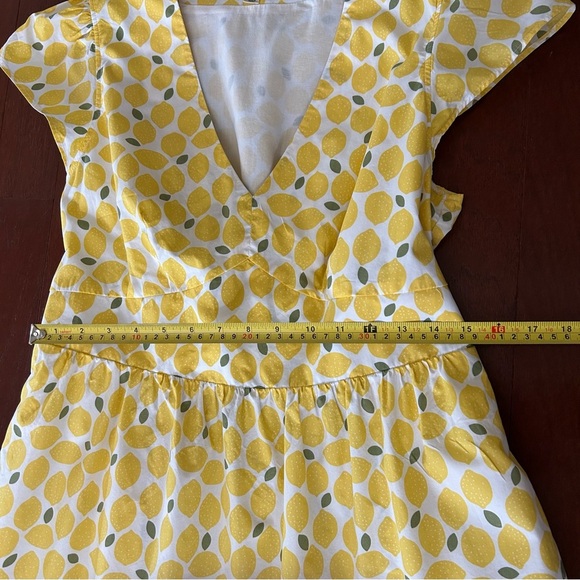 Boden May Cotton Midi Tea Dress Yellow Lemon Print Size 12R Vneck Cap Sleeve - Picture 10 of 13